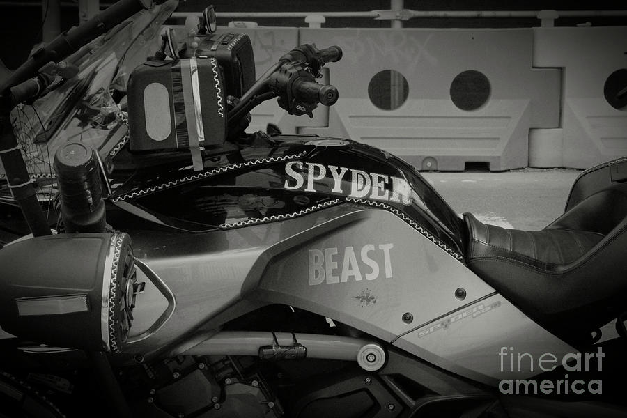 Spyder Beast Motorcycle - Black and White Photograph by Doc Braham
