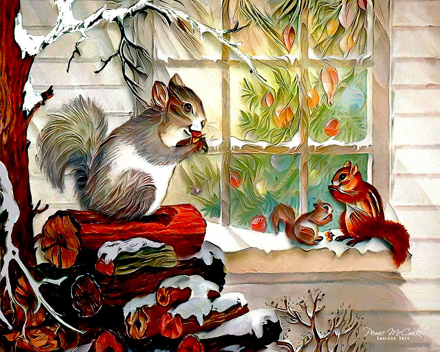 Squirrels Christmas Digital Art by Pennie McCracken