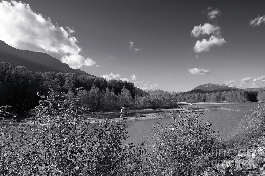 Squamish River in black and white Photograph by Maria Janicki
