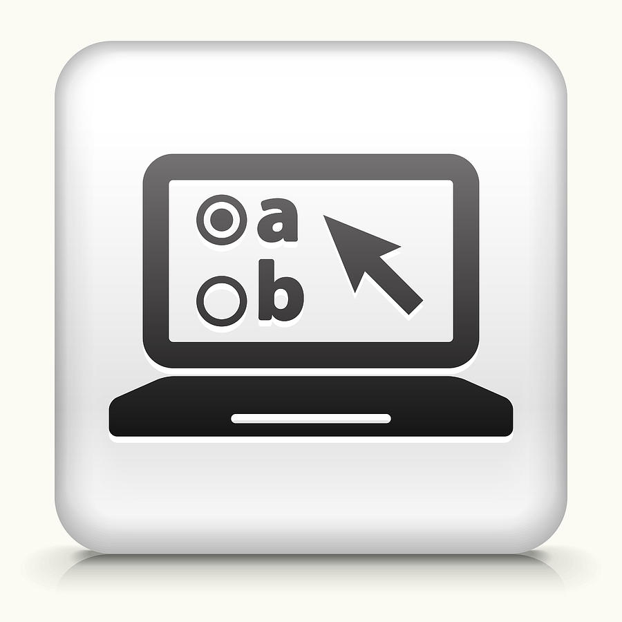 Square Button with Laptop and Online Testing Drawing by Bubaone