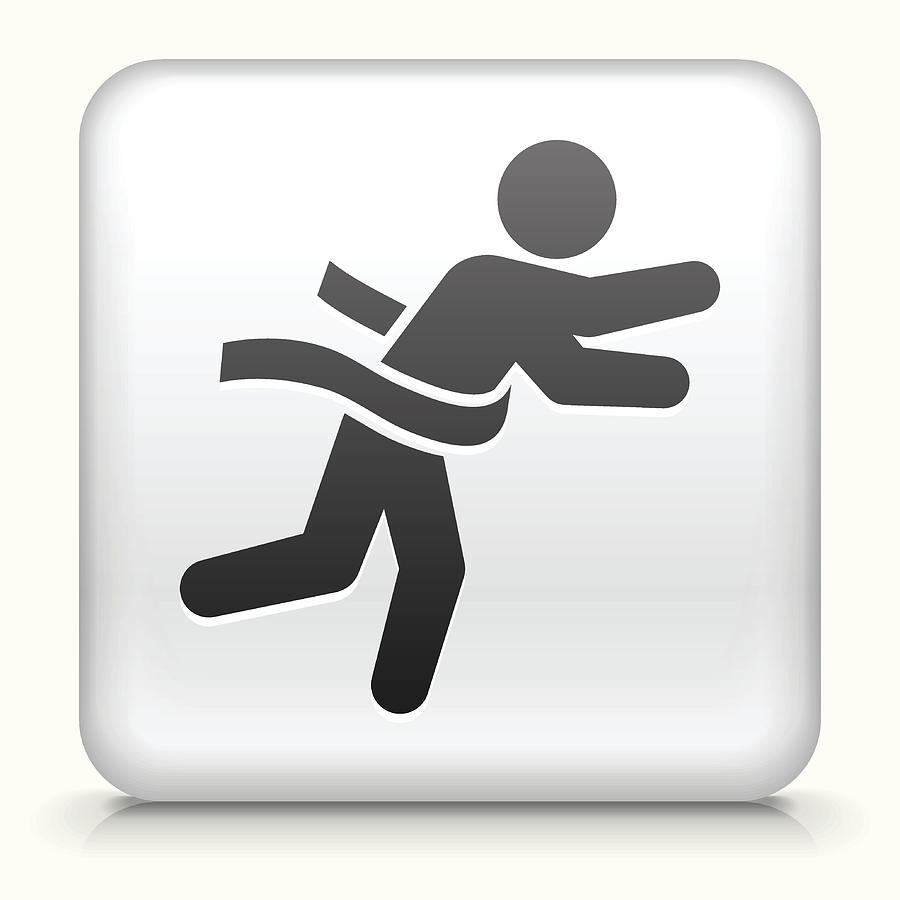 Square Button with Running to Finish Line Drawing by Bubaone