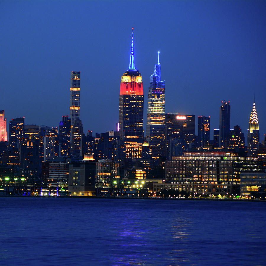 Square Empire State Building in Red, White, and Blue Photograph by Raymond Salani III