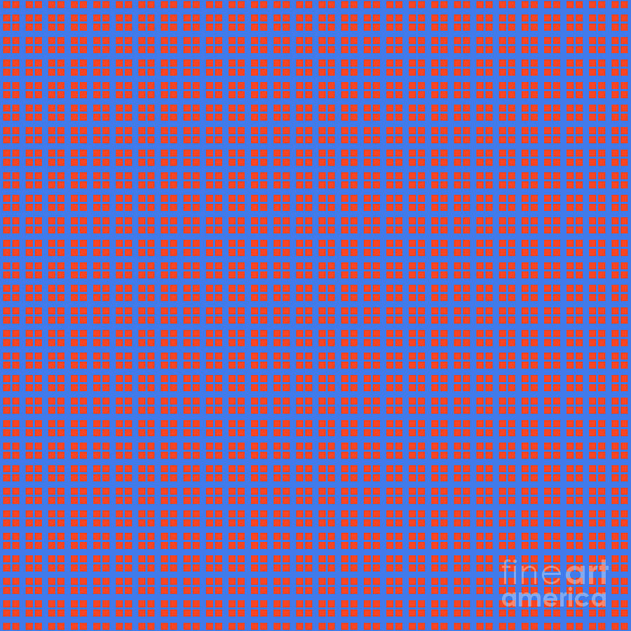 Square Grid Window Lattice Pattern In Red Orange And True Blue N.1620 Painting