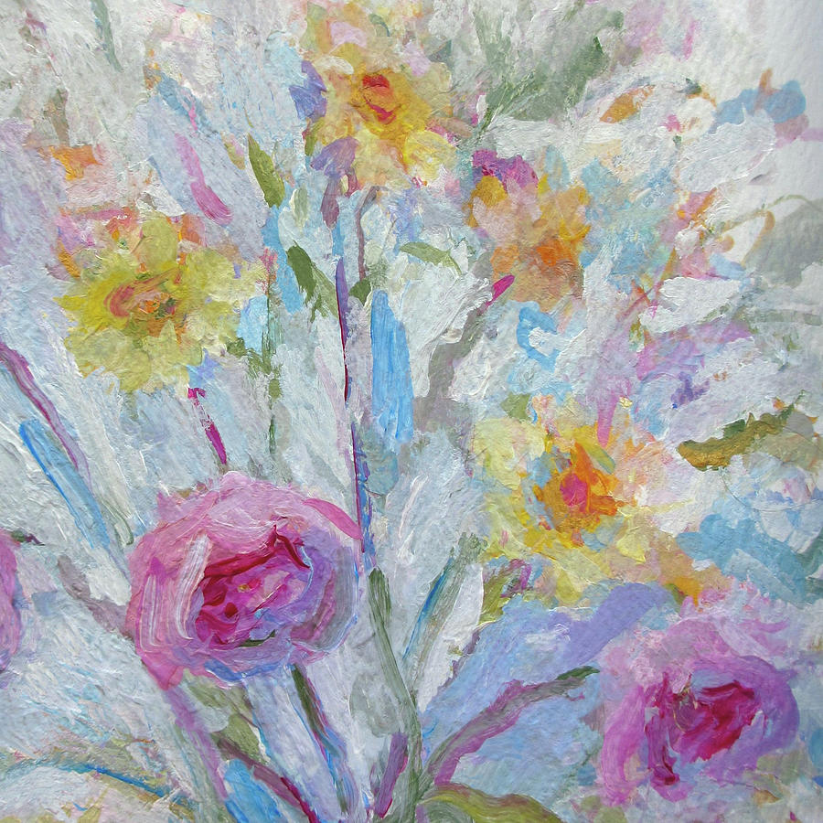 Square Hopeful Spring Floral Painting by Mary Wolf