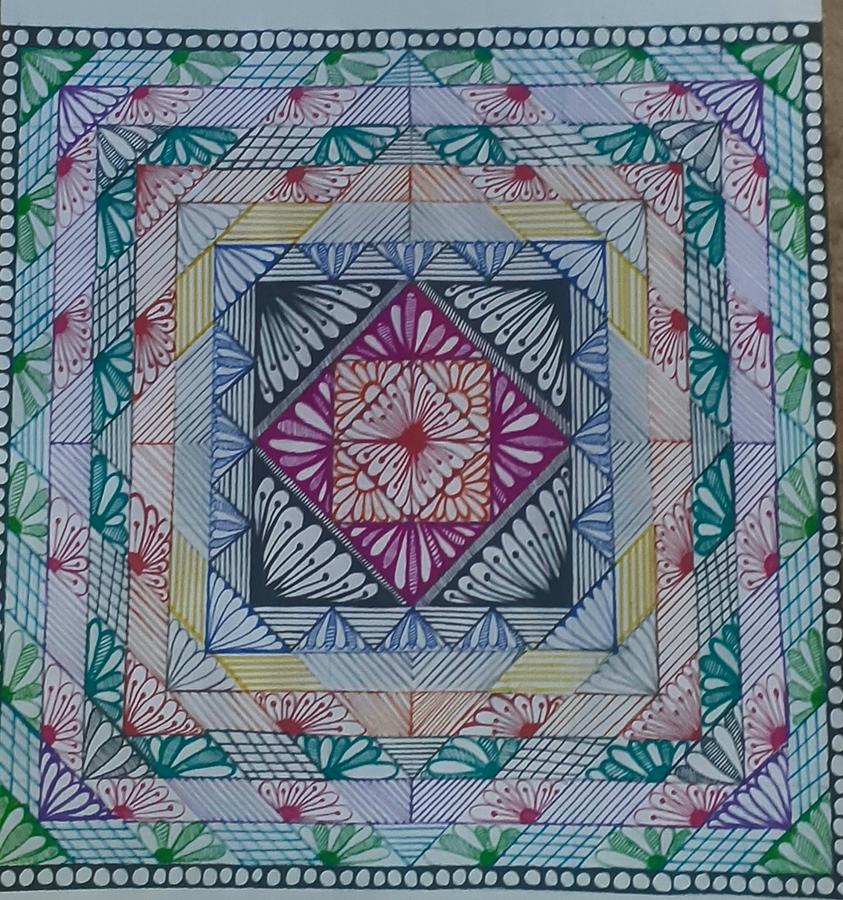 Square mandala  Drawing by Arya Agarwal