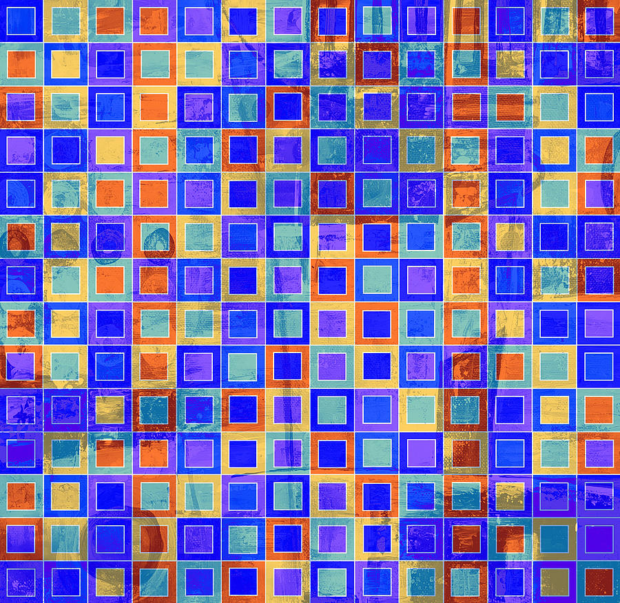 SQUARE MELONS Purple Orange Abstract Squares Digital Art by Lynnie Lang