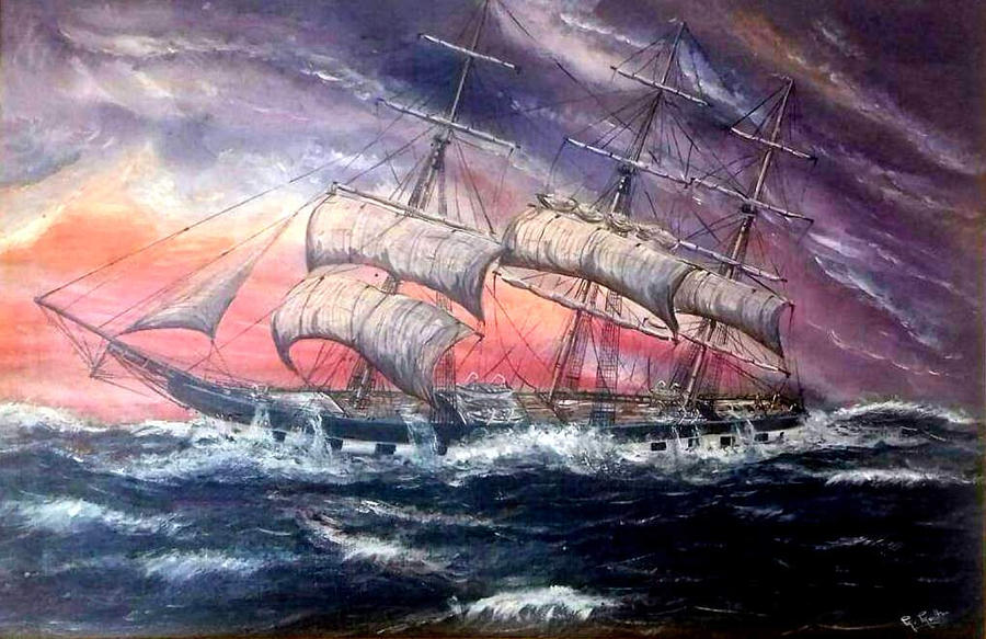 Square Rigger Kircudbrightshire, 1884, In A Storm Painting by Mackenzie Moulton