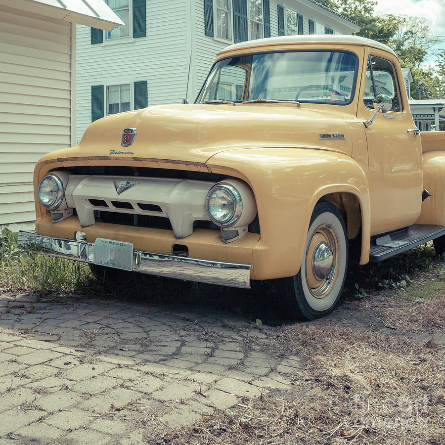 Square Vintage Yellow Ford F-100 Pickup Truck Photograph by Edward Fielding