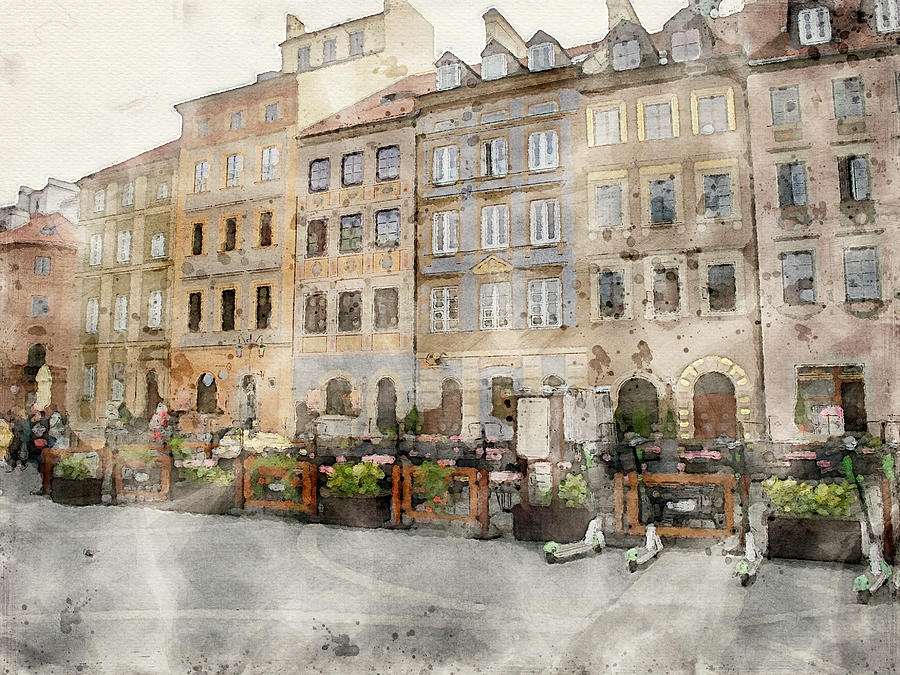 Warsaw Old Town Mixed Media - Square Warsaw Old Town by Smart Aviation