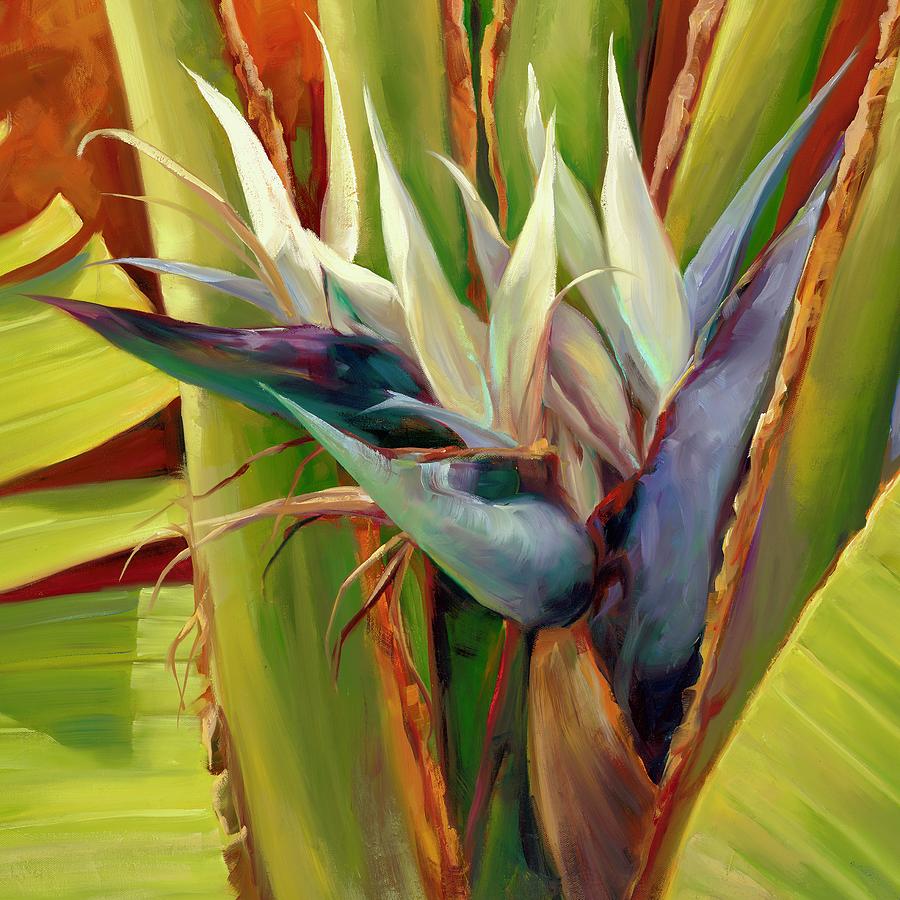 Nature Painting - Square White Bird of Paradise. by Laurie Snow Hein