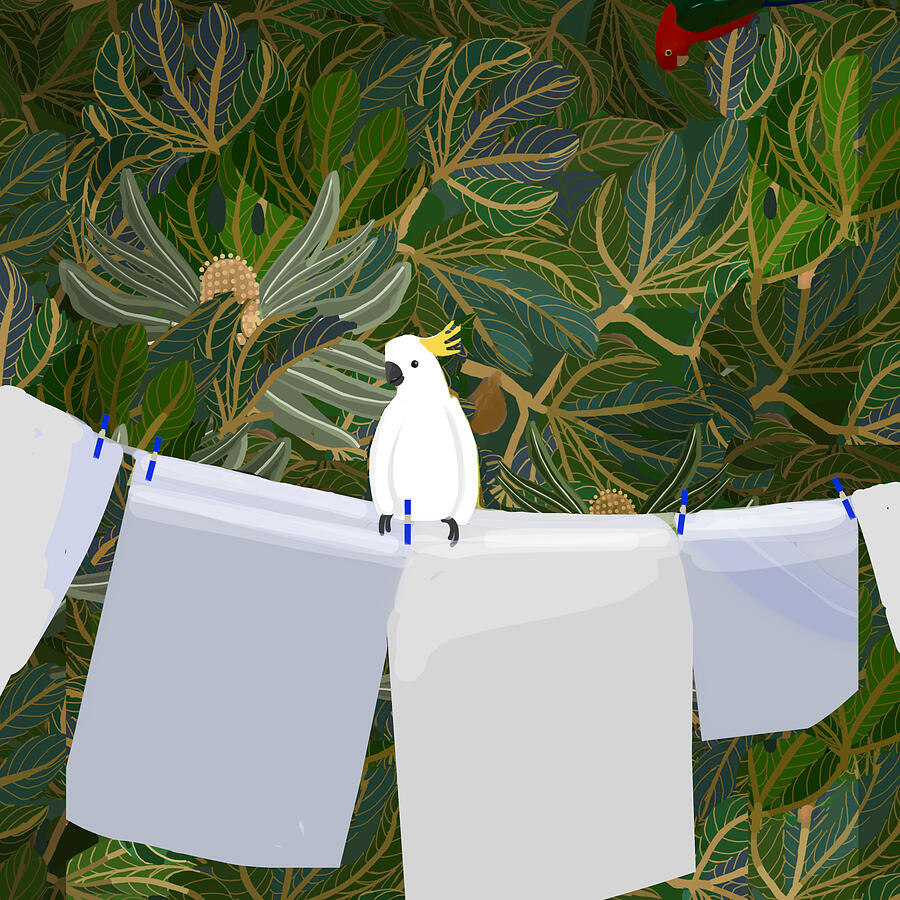 Square White Washing Cockatoo  Digital Art by Donna Huntriss