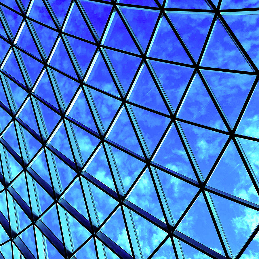 Squared right symmetrical abstract shapes of a steel glass roof dome in ...