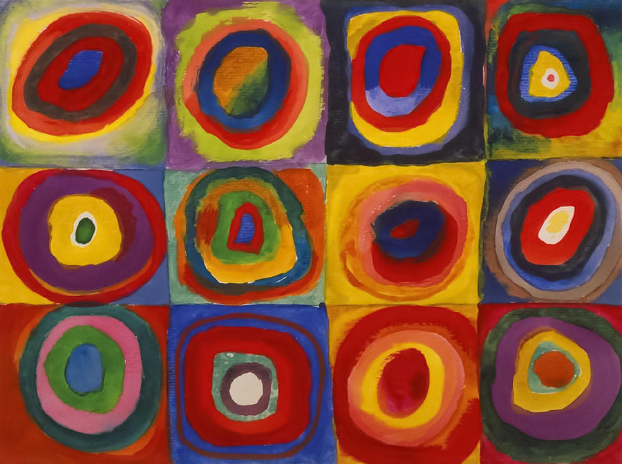 Primary Colors Painting - Squares With Concentric Circles by Wassily Kandinsky  by Mango Art