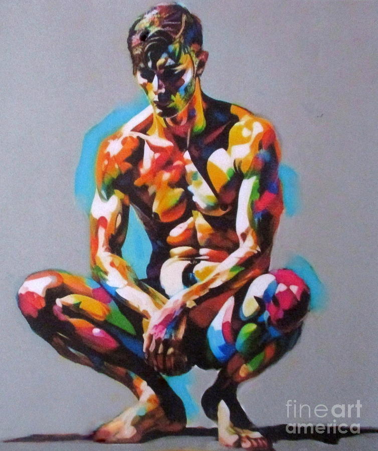 Squatting Boy Painting by Helena Wierzbicki