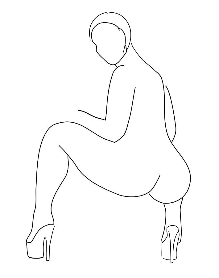 Black Nude Line Art Butt Outdoor Pillows Butt Cushion Line Art