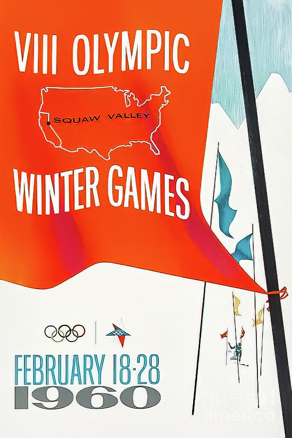 Squaw Valley California 1960 Winter Olympic Ski Poster Drawing by M G Whittingham