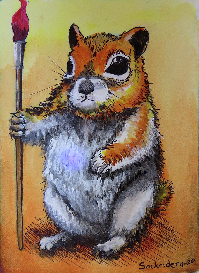 Squirrel Artist Painting by David Sockrider