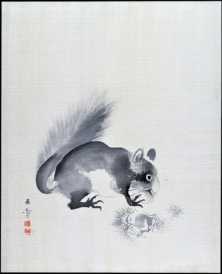 Squirrel Eating Chestnuts - Digital Remastered Edition Painting by Kawabata Gyokusho