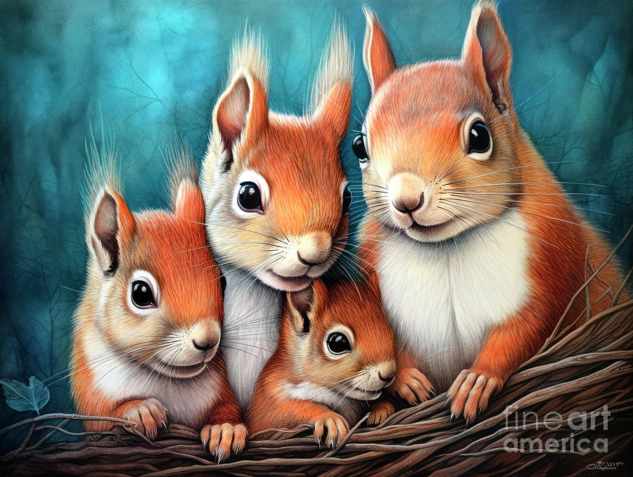 Squirrel Family Digital Art by Jutta Maria Pusl