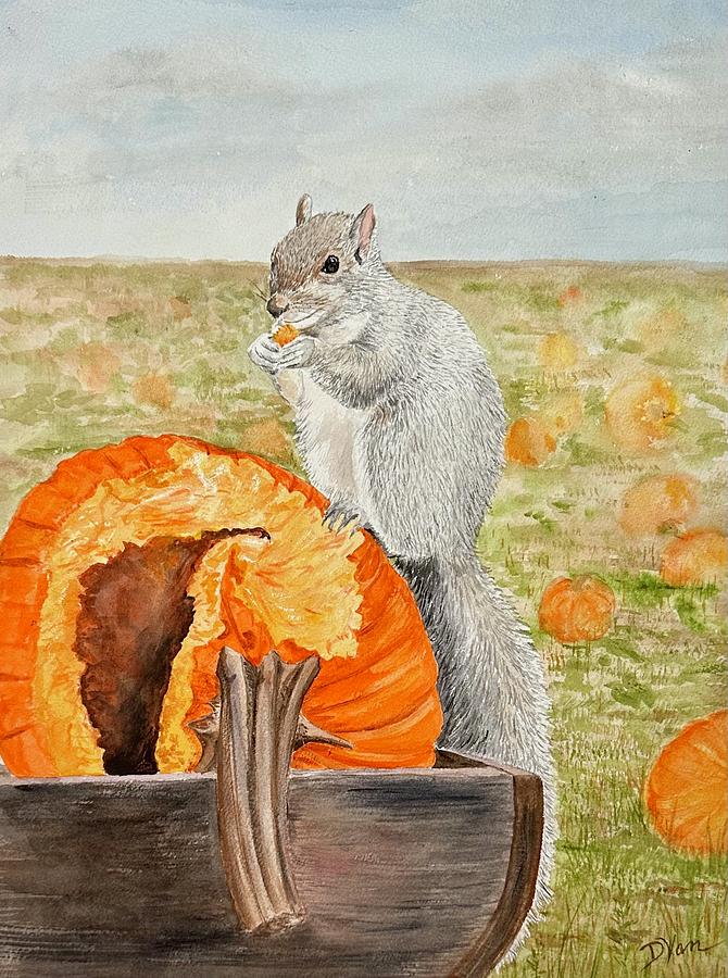 Squirrel Food Painting by Denise Van Deroef