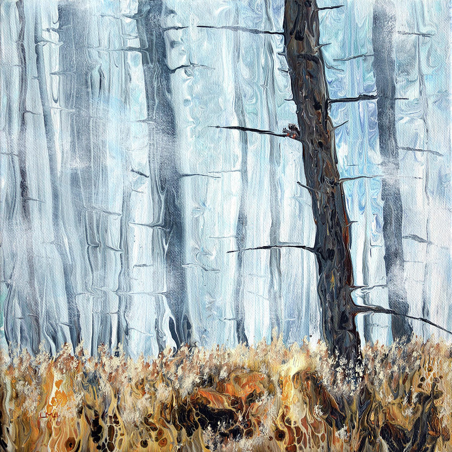 Squirrel in a Misty Pine Woodland Painting by Laura Iverson