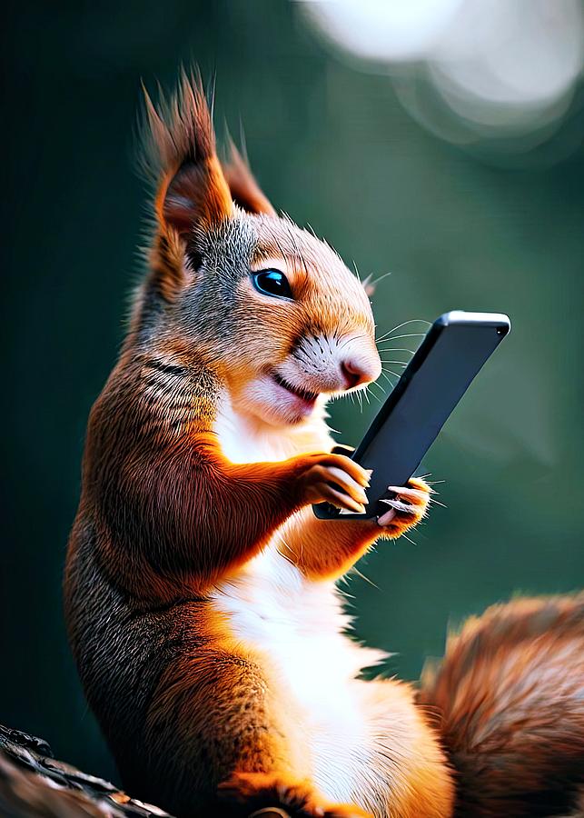Squirrel on a Smartphone Digital Art by David Manlove
