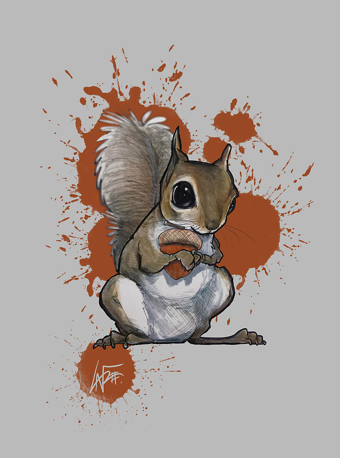 Squirrel with an Acorn Drawing by John LaFree