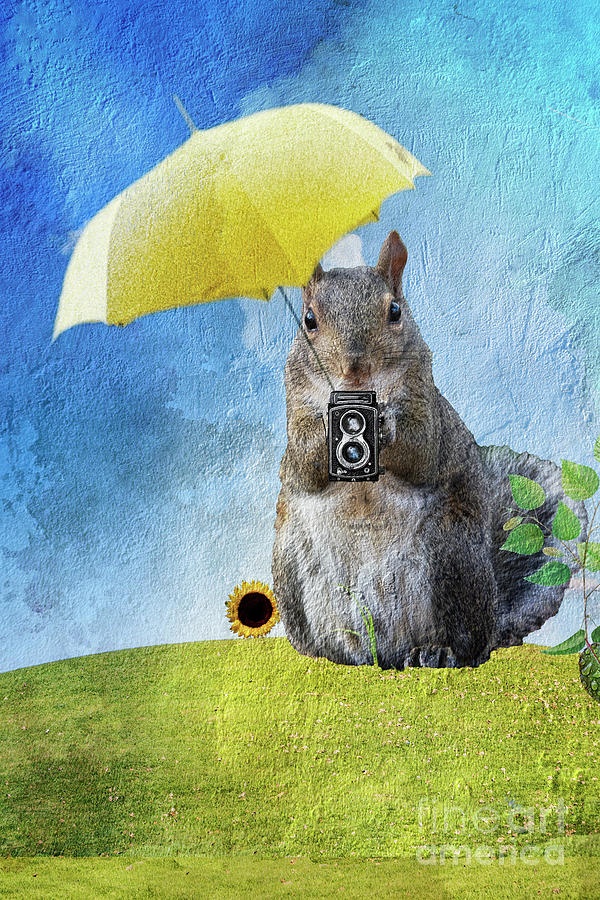 Squirrel with Umbrella thinks hes a photographer Digital Art by Linda Matlow
