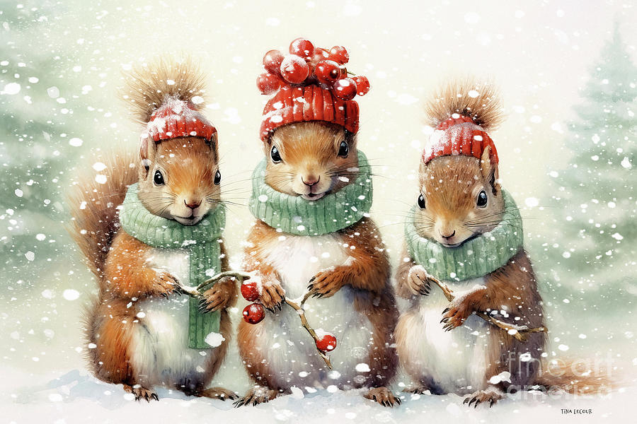 Squirrels Bundled Up Painting by Tina LeCour