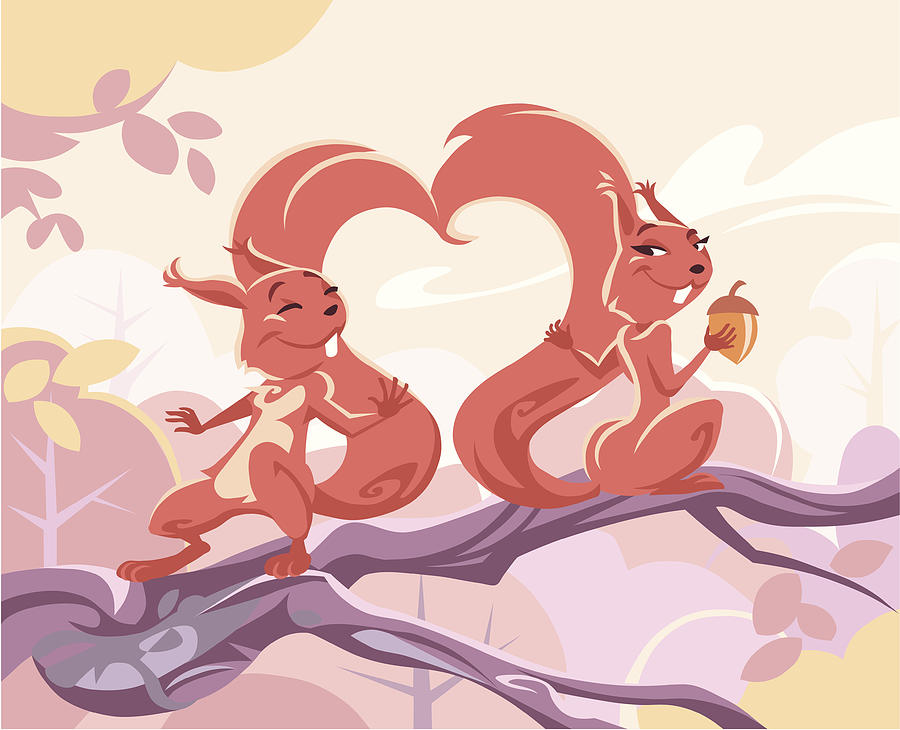 Squirrels Flirting Drawing by Kbeis