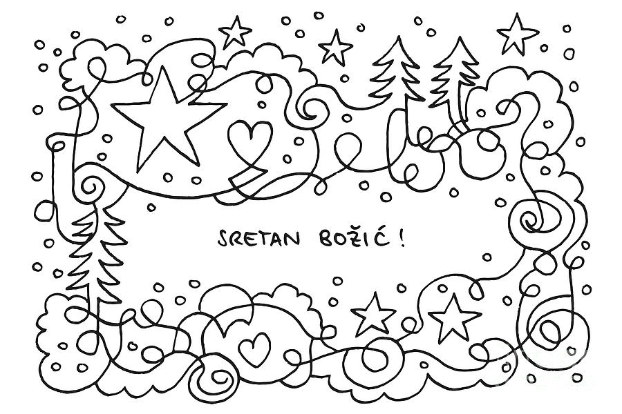 Black And White Drawing - Sretan Bozic Christmas Snow Doodle Drawing by Frank Ramspott