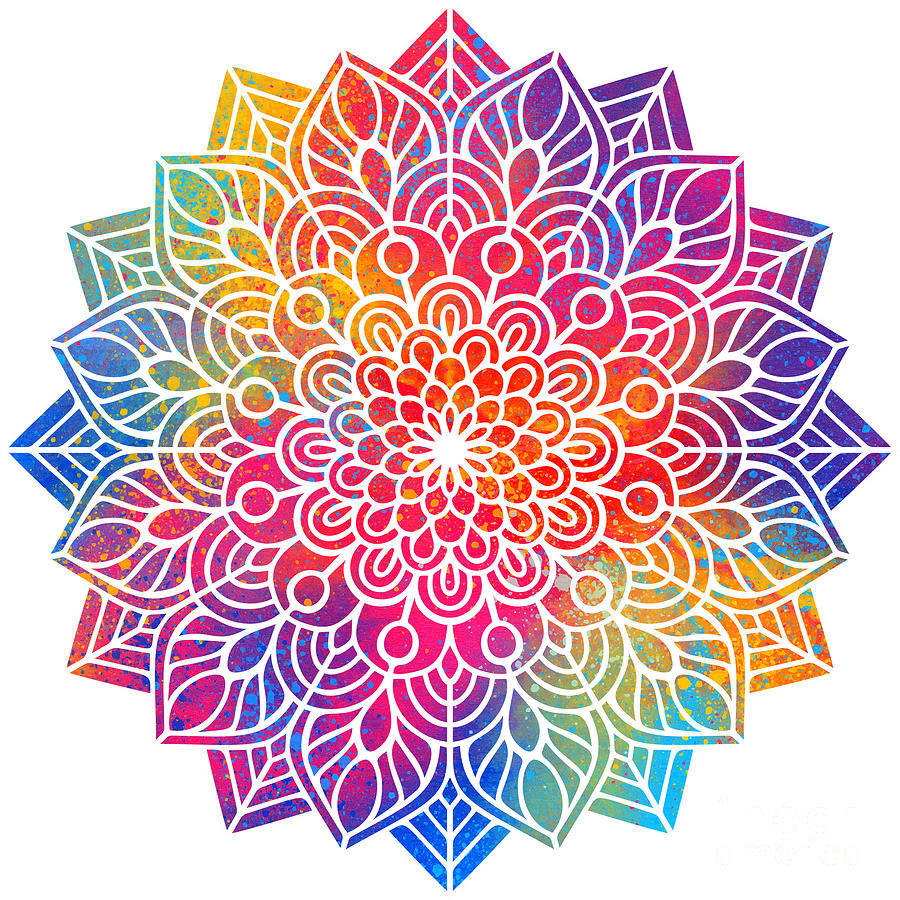 Srivasna - Colorful Vibrant Rainbow Mandala Pattern Digital Art by Sambel Pedes