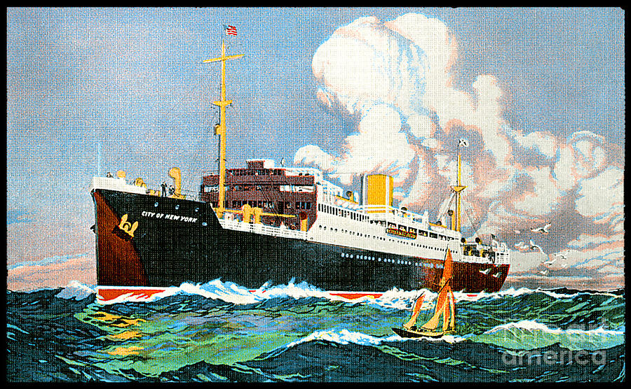 SS City of New York  Cruise Ship Postcard1911 Painting by Unknown