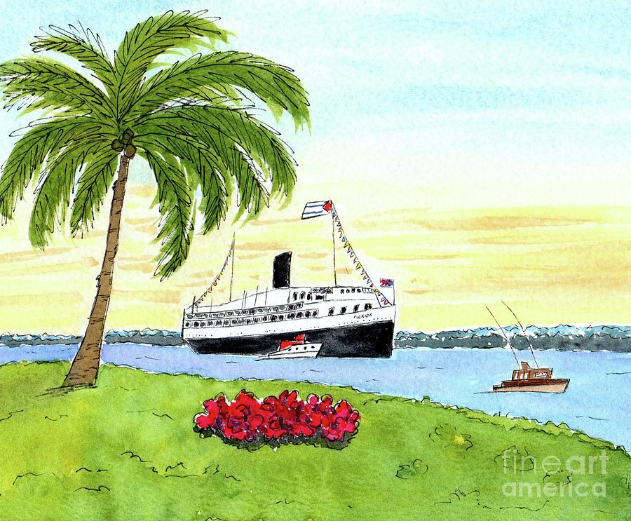 S.S. Florida Cruising into Miama Painting by Donna Mibus