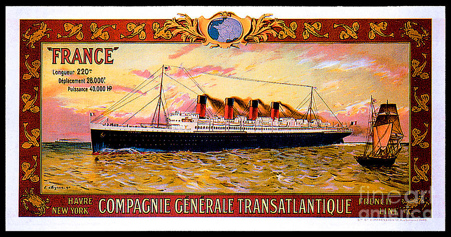SS France Compagnie Generale Transatlantique French Line Painting by Eugene dArgence SS France Compagnie Generale Transatlantique French Line Painting by Eugene dArgence