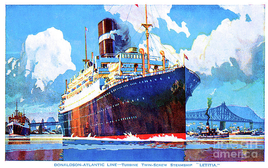 Ss Letitia Donaldson Atlantic Line Twin Screw Steamship Travel Postcard Painting