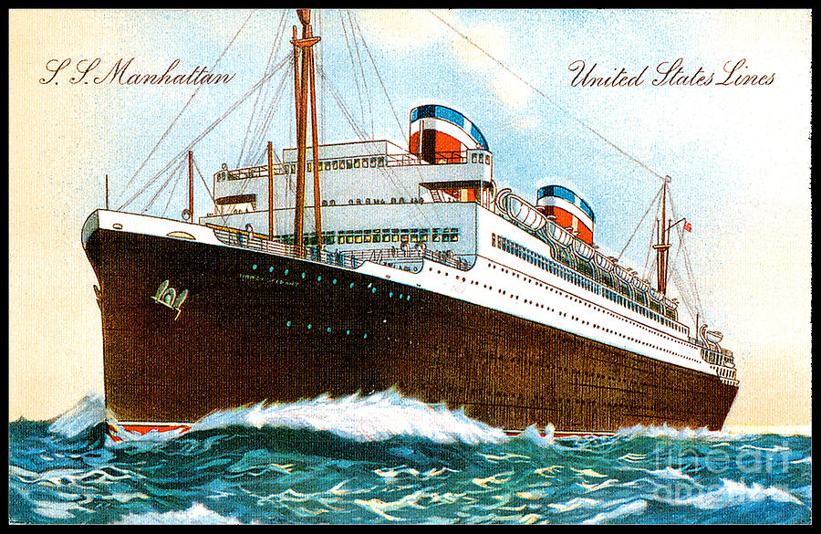 SS Manhattan 1931 Postcard Painting by Unknown