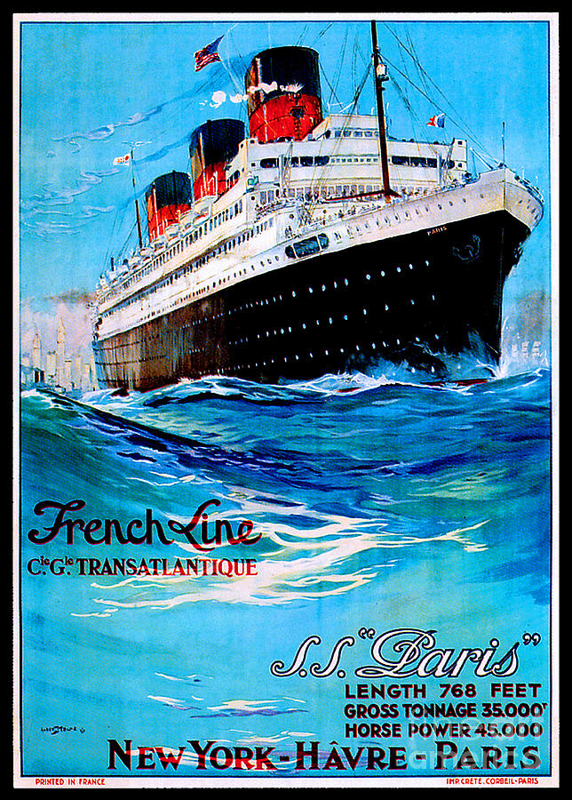 SS Paris French Lines Travel Poster 1930 Painting by Albert Sebille
