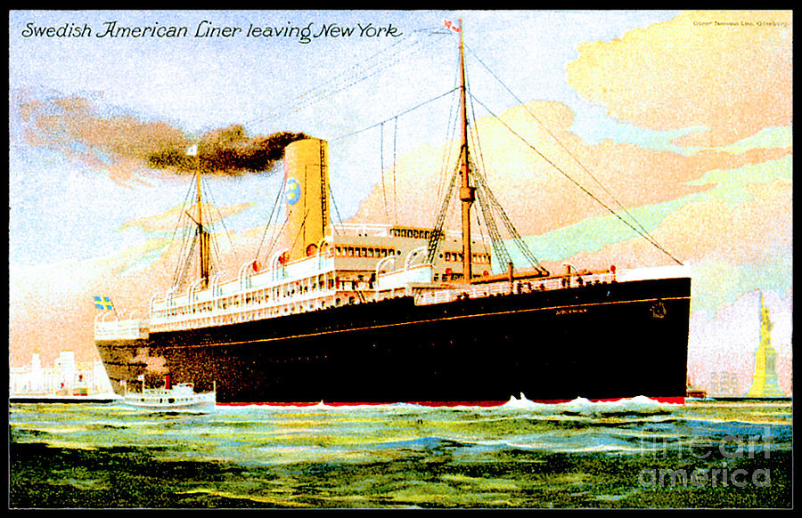 SS Stockholm Swedish American Liner Leaving New York 1915 Travel Postcard Painting by Unknown