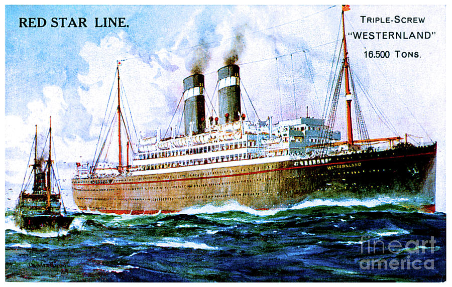 SS Westernland Red Star Line Travel Postcard Painting by Charles Edward ...