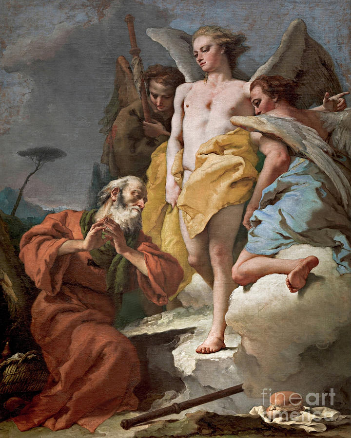 St. Abraham and Three Angels - CZATA Painting by Giovanni Battista Tiepolo