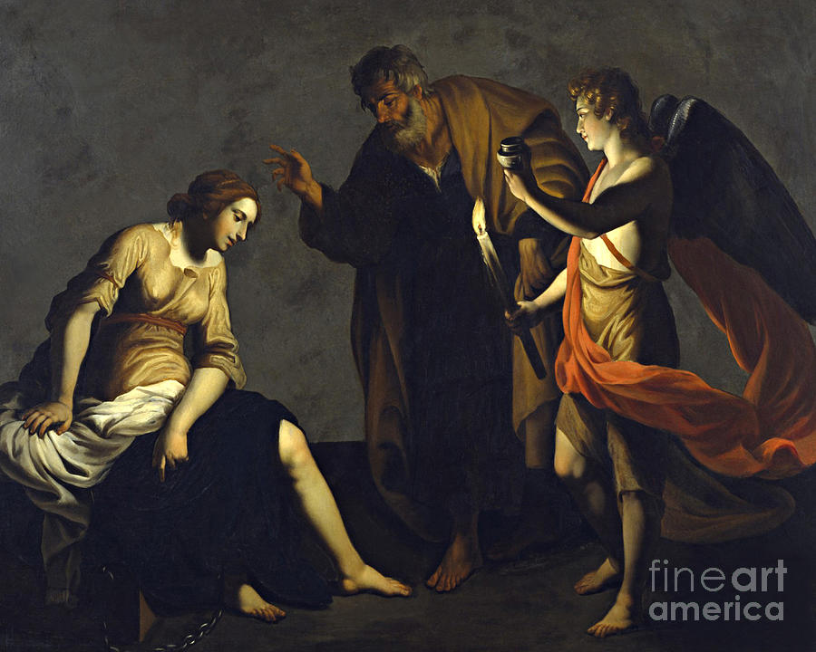 St. Agatha Attended by St. Peter and Angel in Prison - CZAGT Painting by Alessandro Turchi