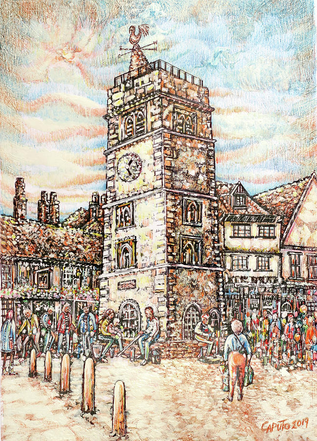 St Albans Clock Tower at sunset Mixed Media by Giovanni Caputo