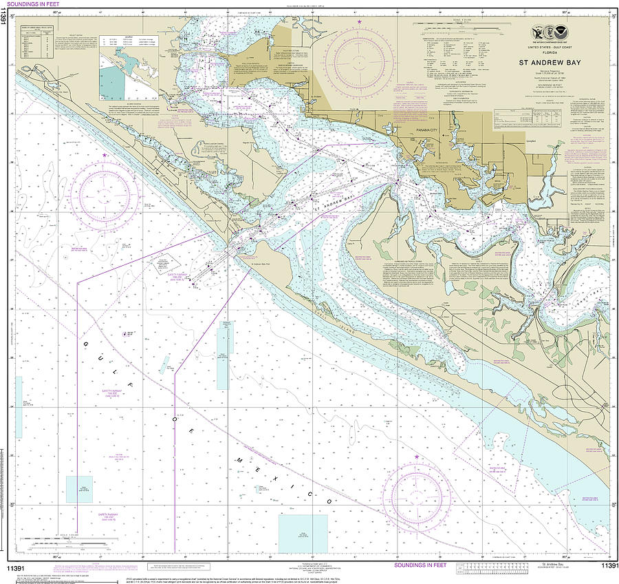 Florida Map Digital Art - St Andrew Bay Nautical Chart 11391 by John Gernatt