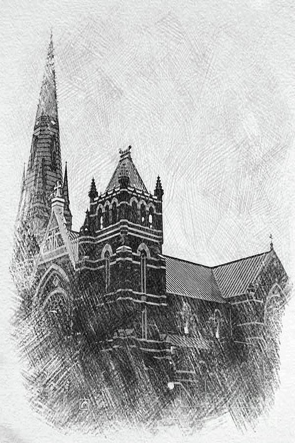 St Andrews Cathedral Pencil Effect Mixed Media by Kimberly Furey