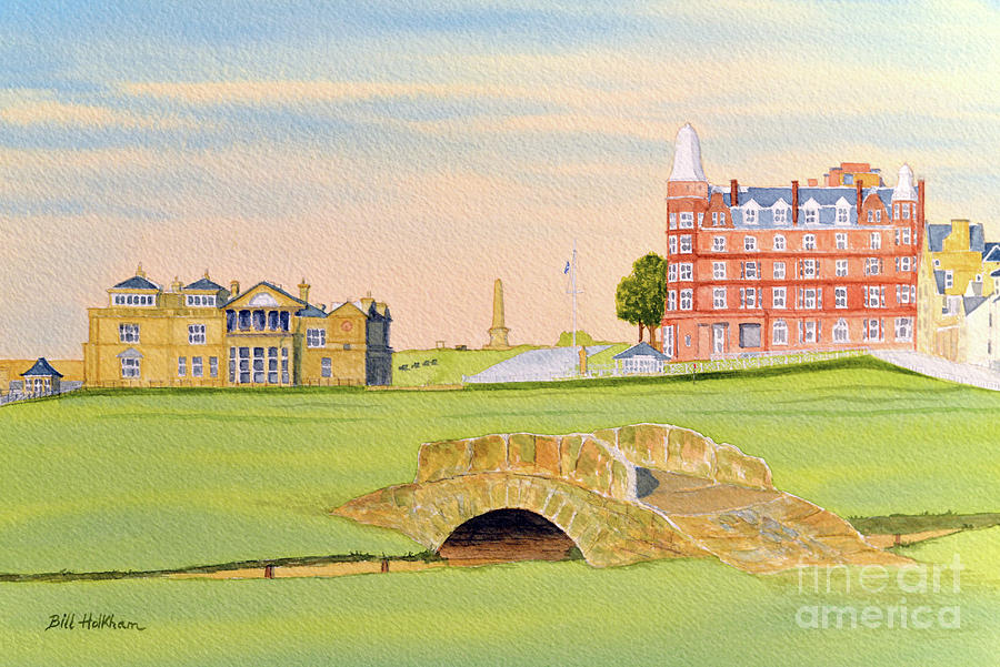 A golf course in Scotland. Painting by Bill Holkham
