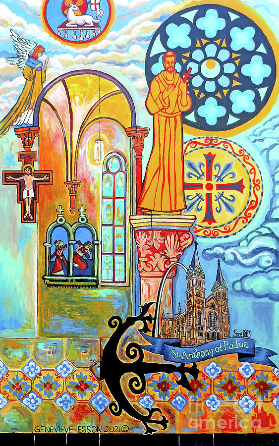 St. Anthony Of Padua Mural For Crusoes Restaurant Painting by Genevieve Esson