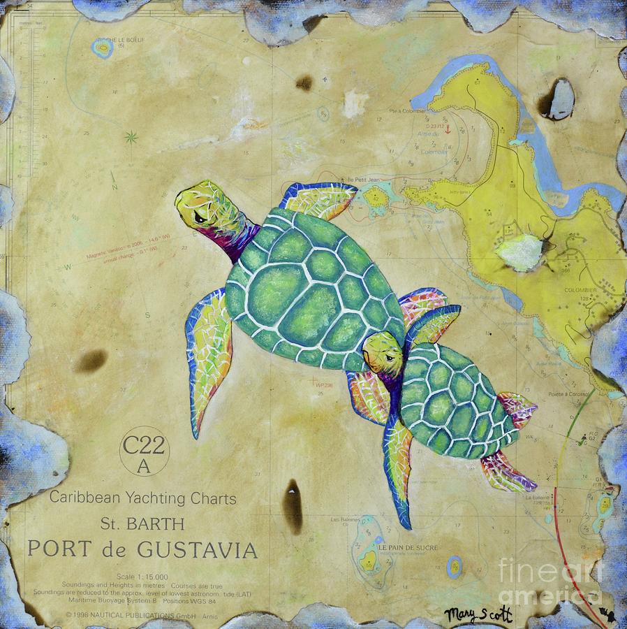 St. Barth Turtles Painting by Mary Scott