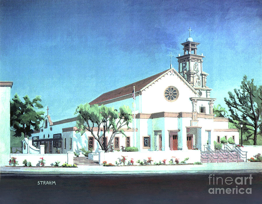 St. Brigid Parish Church - Pacific Beach, San Diego, California Painting by Paul Strahm