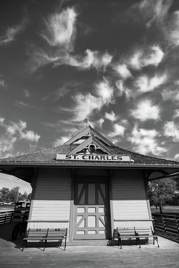 St. Charles Depot BW Photograph by Steve Stuller